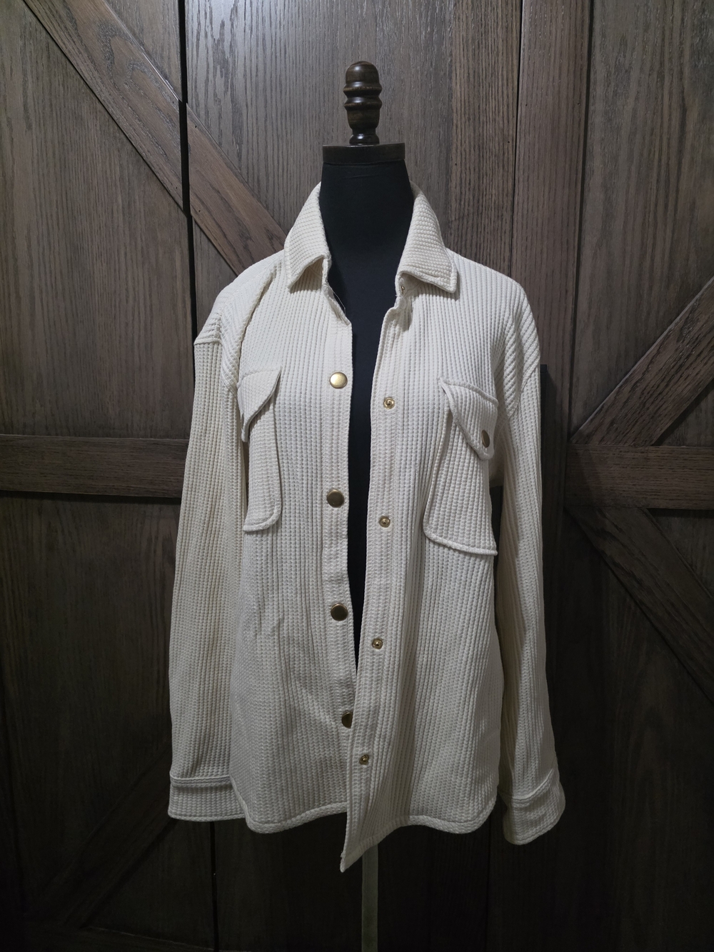 J. Crew Cream Waffle-Knit Utility Jacket